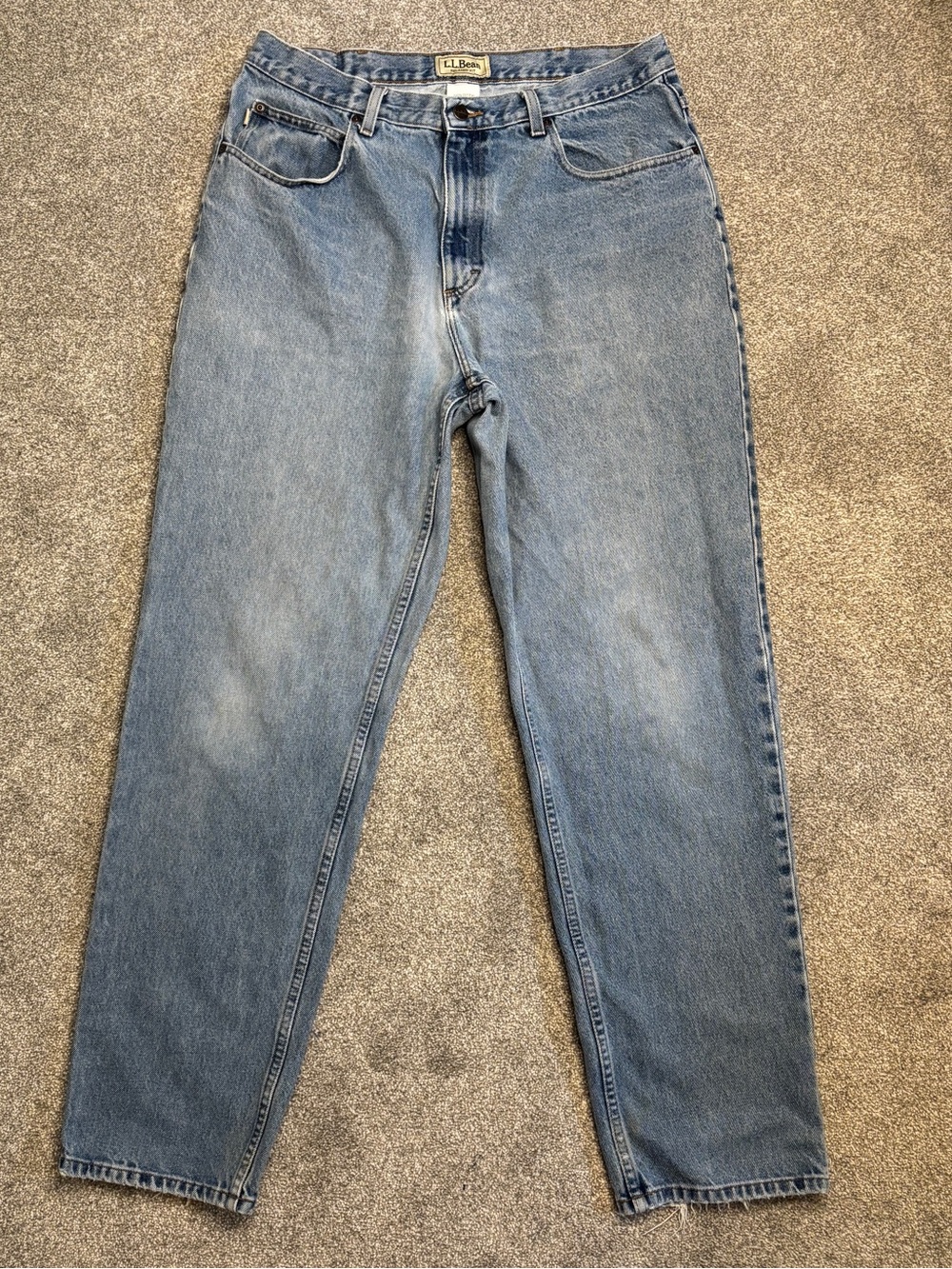 L.L. Bean Men's Straight Jeans in Light Blue Denim~Distressed, Rugged, Classic